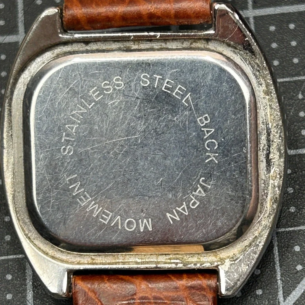 Perlina Quartz Watch Silver Tonneau Case‎ Brown Leather Strap Japan Movt